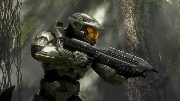 Armoured science-fiction character in a forest