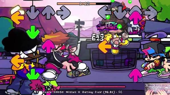 Rhythm game characters and directional arrows
